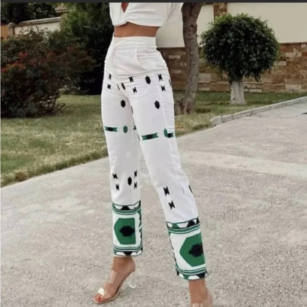 New Zara Embroidered White Linen Blend Pants 2731/259 Small Medium Blogger Fav